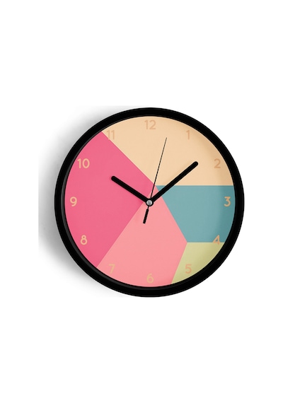 Geometrik Tasarım Modern Duvar Saati - 25cm - Önü Camlı Siyah Kasa - Sessiz Mekanizma-jh0415 Siyah