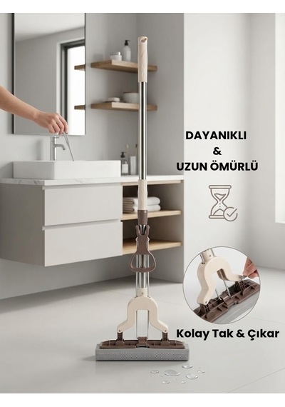 Kendinden Sıkma Mekanizmalı Mikrofiber Kelebek Mop & Paslanmaz Çelik Saplı & Sünger Sıkmalı Mop
