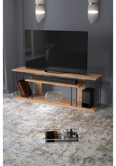 Tv Sehpası Tv Ünitesi Raflı 140 Cm Gzd Plus Atlantik Çam Atlantik Çam