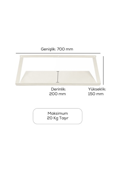 Alfafonet Ziglat 150 Serisi Endüstriyel Duvar Tipi Raf 700x200x150 Mm Mat Beyaz 20 Kg Taşıma Kapasiteli