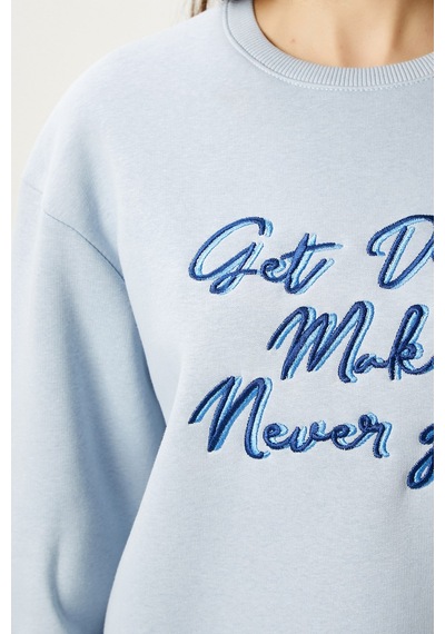 Kadın Dress Nakışlı Mavi Sweatshirt Mavi