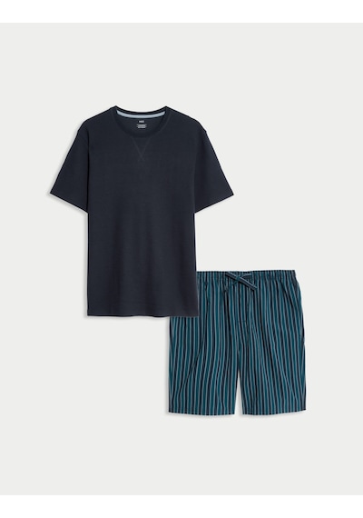 Marks & Spencer Pamuklu Kısa Kollu Pijama Takımı T07000096 Lacivert