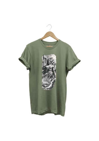 Yunan Mitolojisi Parthenon Zeus Baskılı Minimal Regular Fit %100 Pamuk Haki T-shirt Haki