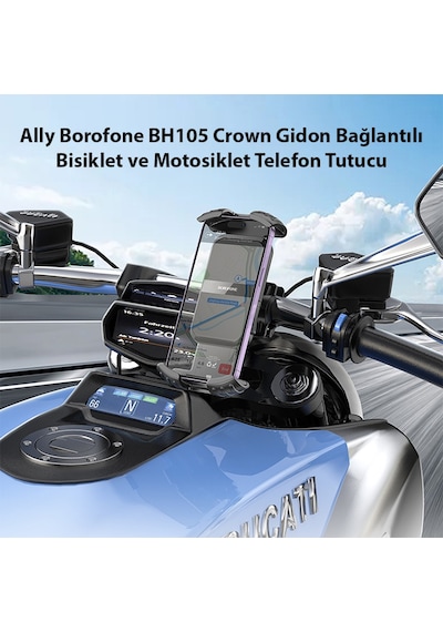 Ally Borofone Bh105 Crown Gidon Bağlantılı Bisiklet Ve Motosiklet Telefon Tutucu Siyah