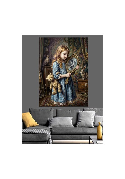 Oyuncak Ayılı Masum Küçük Kız Yağlı Boya Dokulu Kanvas Tablo Canvas Tablosu