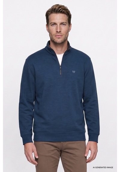 Wrangler Pamuklu Selanik Regular Fit Fermuarlı Erkek Sweatshirt W2620081406 Petrol Mavi