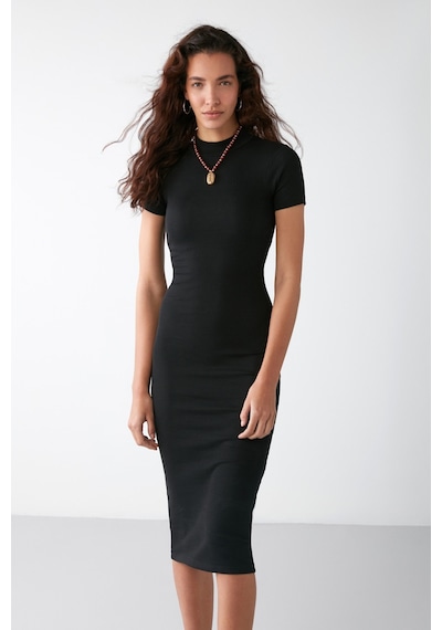 Grımelange Layana Bodycone Slim Fit Siyah Tekli Elbise