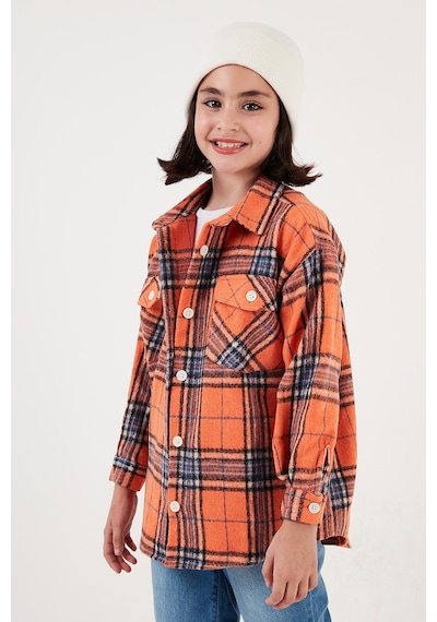 Lela Ekoseli Pamuklu Çift Cepli Kışlık Oduncu Kız Çocuk Gömlek Cf24W81783 Orange