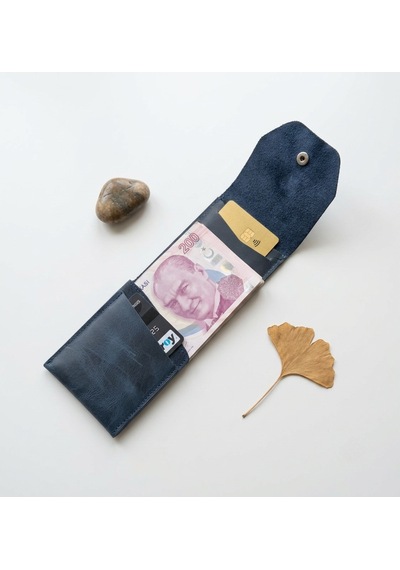Passtell %100 Hakiki Deri Minimalist Trend Model Para Koymalı Cüzdan Ve Kredi Kartlık Lacivert