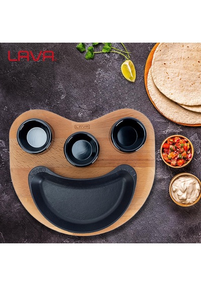 Lava Fajita Tabağı Böbrek Form Siyah Mat Ahşap Stand 10 X 20 Cm Siyah