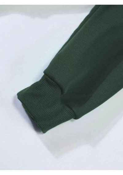 Erkek Düz Kapüşonlu Sweat - Koyu Yeşil Koyu Yeşil
