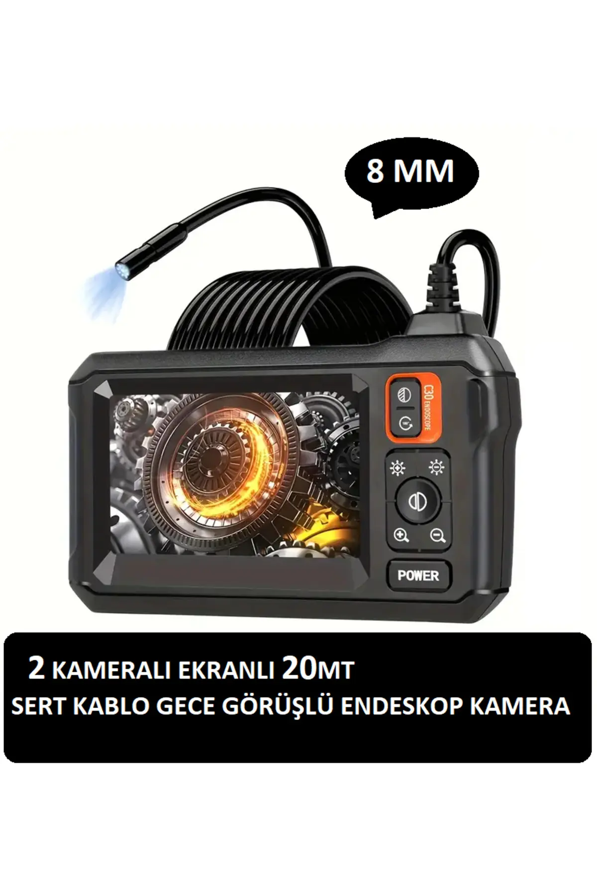 20 Metre Endoskop Ekranlı Yılan Kamera Kayıtlı 8mm 1080p Sert Kablo Ics-3320