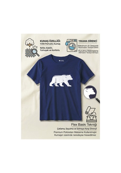 North Whiskers Beyaz Ayı Silüeti Baskılı %100 Pamuklu Lacivert Outdoor Tişört Lacivert - 875672069 Lacivert - 875672069 Lacivert