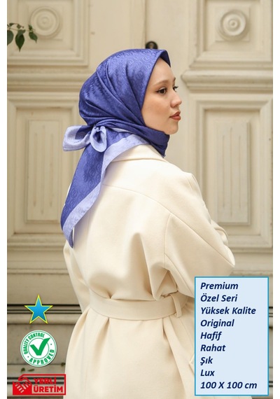 Eşarp - Premium Lux Original Monogram Eşarp İpek Vual, Yüksek Kalite, Hafif, Rahat, Şık, Scarf Mor