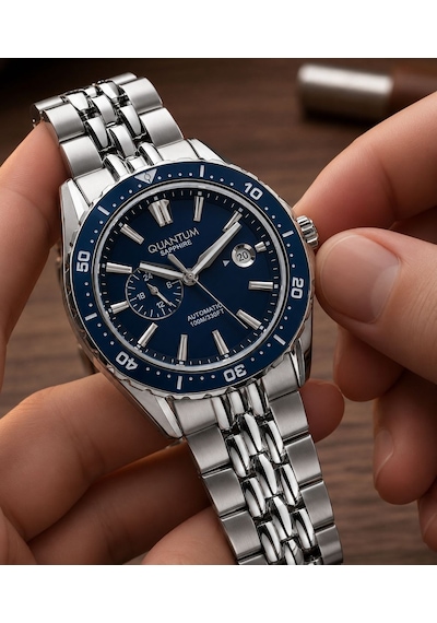 Quantum Otomatik Mekanizma Sapphire Cizilmez Cam Çelik Kordon 10 Atm Erkek Kol Saat Emg.1257.390 Gümüş