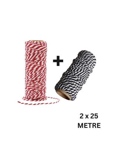 Hediye Paketleme İp Seti, Siyah-beyaz & Kırmızı-beyaz Ambalaj, Ma