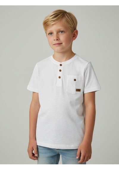 Zekids Erkek Çocuk Pamuklu Düğmeli Basic T-shirt-16780 Ekru