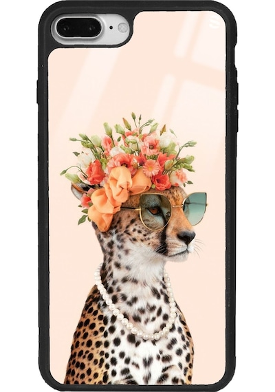 Apple Uyumlu iPhone 7 Plus - 8 Plus Influencer Leopar Kedi Tasarımlı Glossy Telefon Kılıfı Çok Renkli
