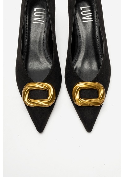Luvi Shoes Delhı Siyah Süet Tokalı Kadın Topuklu Ayakkabı