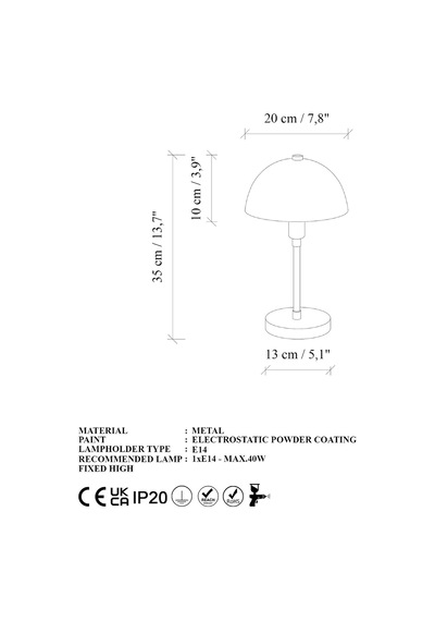 Penumbra Masa Lambası, Metal Gövde, Kablolu Elektrikli, E14 Duy Eskitme Çok Renkli