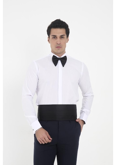 Brianze Beyaz Ata Yaka Damatlık Slim Fit Gömlek Kol Düğmesi Hediye Beyaz