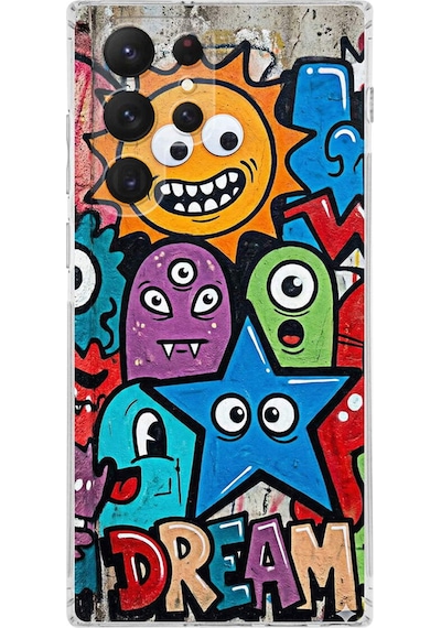 Samsung Galaxy S22 Ultra İle Uyumlu Grafiti Dream Street Tasarımlı Şeffaf Silikon Kılıf Şeffaf