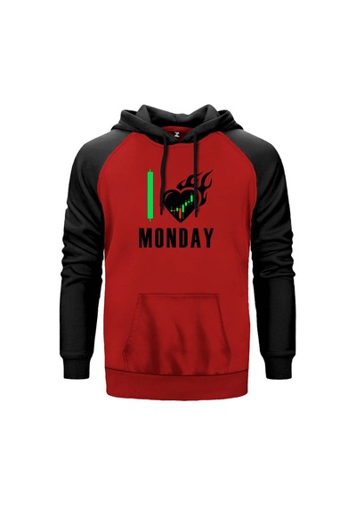 Kripto Para Pazartesi Kırmızı Renk Reglan Kol Sweatshirt