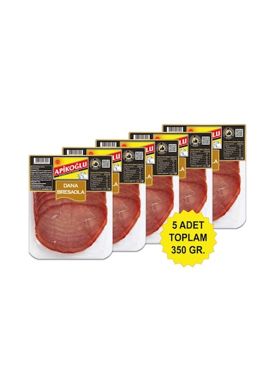 Dilimli İtalyan Lezzeti Dana Bresaola 70 Gr. Beşli Paket Toplam 350 Gr.