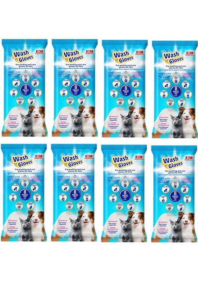 Bio Pet Active Wash Gloves Kuru Yıkama Ve Bakım Kesesi 8 x 8'li