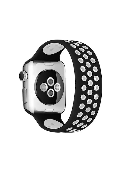 Newface Apple Watch Uyumlu 38mm Ayarlı Delikli Silikon Kordon - Siyah-beyaz