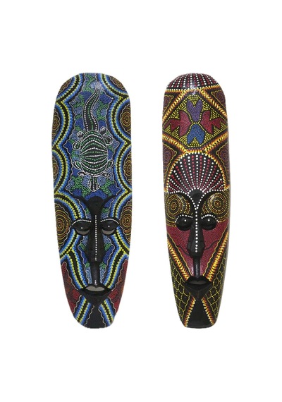 Ahşap Otantik 2 Li Maske Set Duvar Süsü 50cm Kabile Maskeler Duvar Dekoru