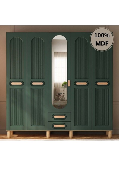 Begonya 5 Kapak Mdf Ayaklı Tasarım Gardırop Yeşil