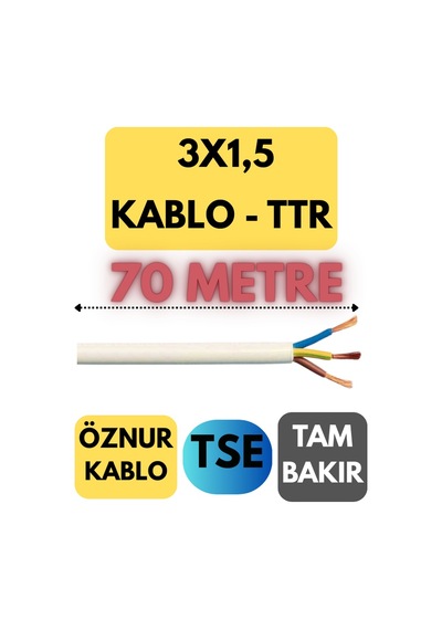 Öznur 3x1,5 Ttr Kablo Metre Seçenekli Beyaz - 70 Metre