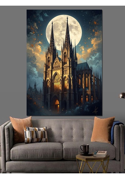 Ahşap Tablo Gece Işıkları Altında Tarihi Katedral