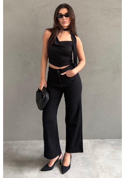 Siyah Düz Kesim Geniş Paça Kadın Flared Jean Mg2630 siyah Siyah Düz Kesim Geniş Paça Kadın Flared Jean Mg2630 siyah