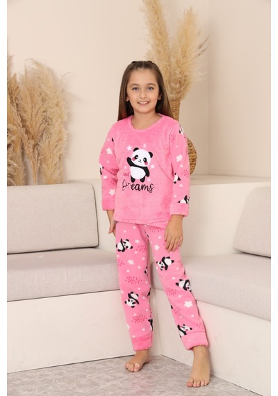 Miniğimin Cicileri Panda Desenli Welsoft Kız Çocuk Pijama Tak... Pembe