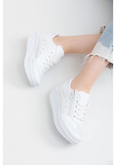 Kadın Beyaz Spor Ayakkabı 6 Cm Yüksek Rahat Taban Günlük Sneaker X300 Beyaz