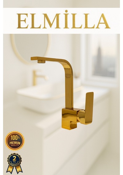 Gold Kare Borulu Lavabo Bataryası Musluğu