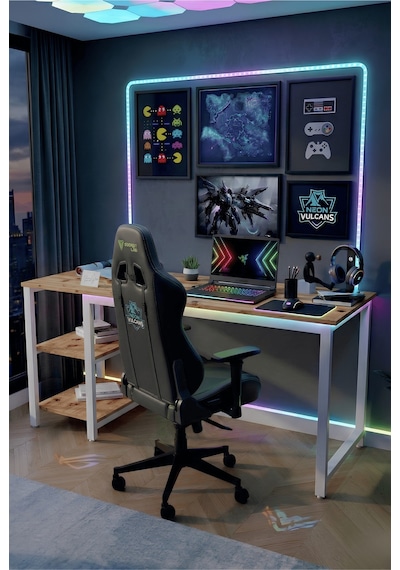 Reflekta Raflı Oyuncu Masası 60x160 Cm. Gaming Masa Demonte Atlantik Çam-beyaz Reflekta Raflı Oyuncu Masası 60x160 Cm. Gaming Masa Demonte Atlantik Çam-beyaz