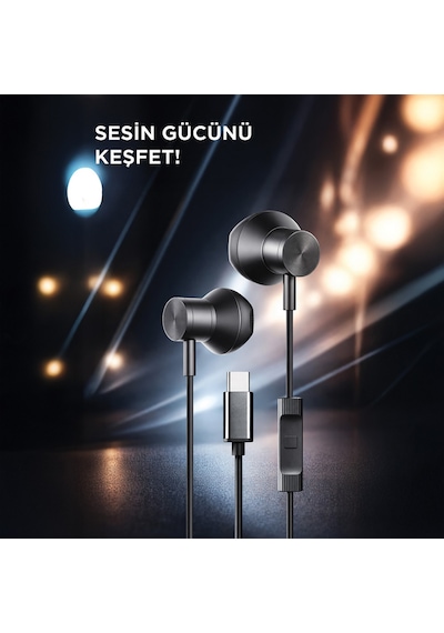 Tecno Phantom X2 İle Uyumlu Type-c Stereo Kulaklık 1.2 Metre Manyetik Kablolu Silikonsuz Kulaklık 0