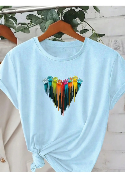 Uyguntarz Unisex Sevimli Kedi Patili Kalp Tasarım Basklı Tshirt Bebe Mavisi Uyguntarz Unisex Sevimli Kedi Patili Kalp Tasarım Basklı Tshirt Bebe Mavisi
