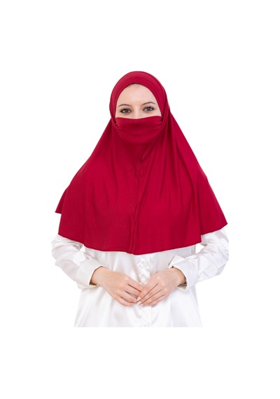 Modish Group Hazır Başörtüsü Pratik İslami Giyim Penye Peçeli Türban Namaz İçin Yumuşak Eşarp Bordo