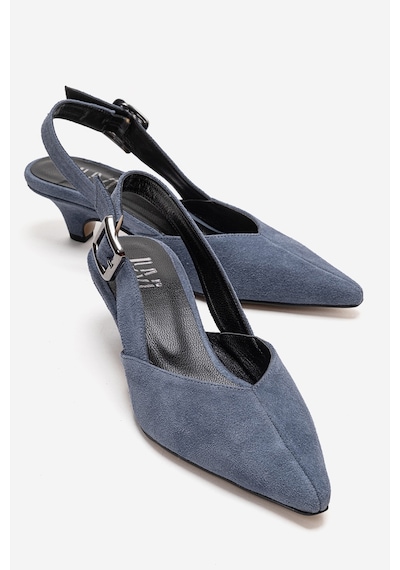 Luvishoes Dıorıs Kot Mavi Süet Hakiki Deri Kadın Kısa Topuklu Ayakkabı