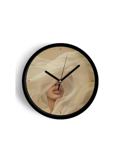 Modern Sanat Tarzı Kadın Duvar Saati - 30cm - Önü Camlı Siyah Kasa - Sessiz Mekanizma-jh0700 Siyah