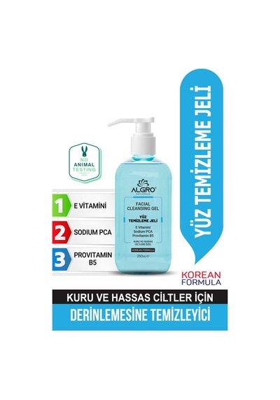 Algro Kuru ve Hassas Ciltler İçin Yüz Temizleme Jeli 250 ML