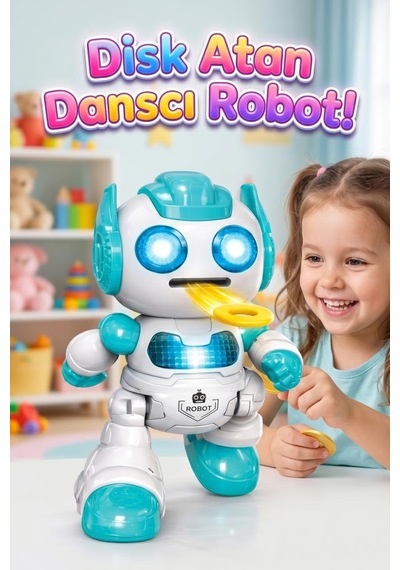 Uzaktan Kumandalı Sesli Işıklı 9 Fonksiyonlu Programlanabilir Disk Fırlatan Şarkıcı Oyuncak Robot