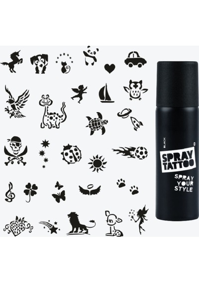 Wonderland City Pack Spray Tattoo Geçici Dövme Seti 28 Desen + Sprey Siyah