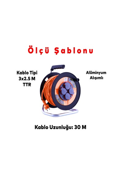 Bylion Ip44 Plastik Makaralı Kapaklı 4 Prizli Uzatma Kablosu 3x2.5 Mm 30 Metre Termal Sigortalı