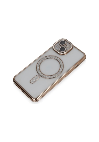 Bezos İphone 13 Uyumlu Kılıf Joke Simli Magneticsafe Kılıf - Gold Bzs01