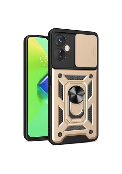 Magicool İnfinix Hot 30 4g Kılıf Pars Lens Yüzüklü Silikon - Gold